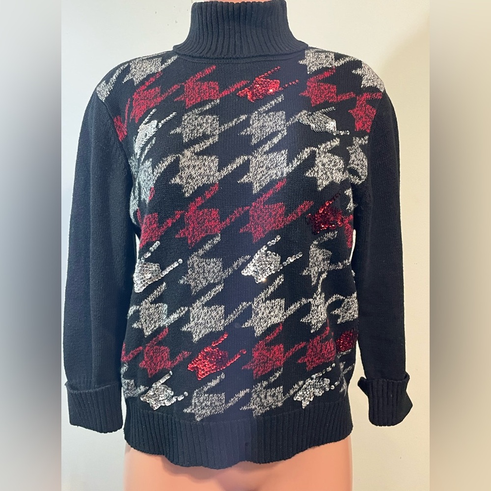 Kathie Lee Womens Tight Knit Turtleneck Sequin Sweater Size Large 12/14 vintage
